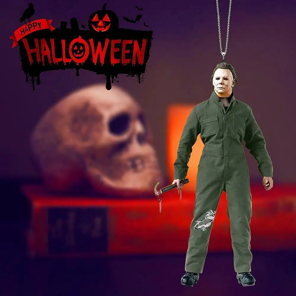 Tištěným auto zpětný pohled zrcadlo okouzluje vnitřní ozdoba halloween panenka přívěsek auto zrcadlo přívěsek pro auto vnitřní příslušenství