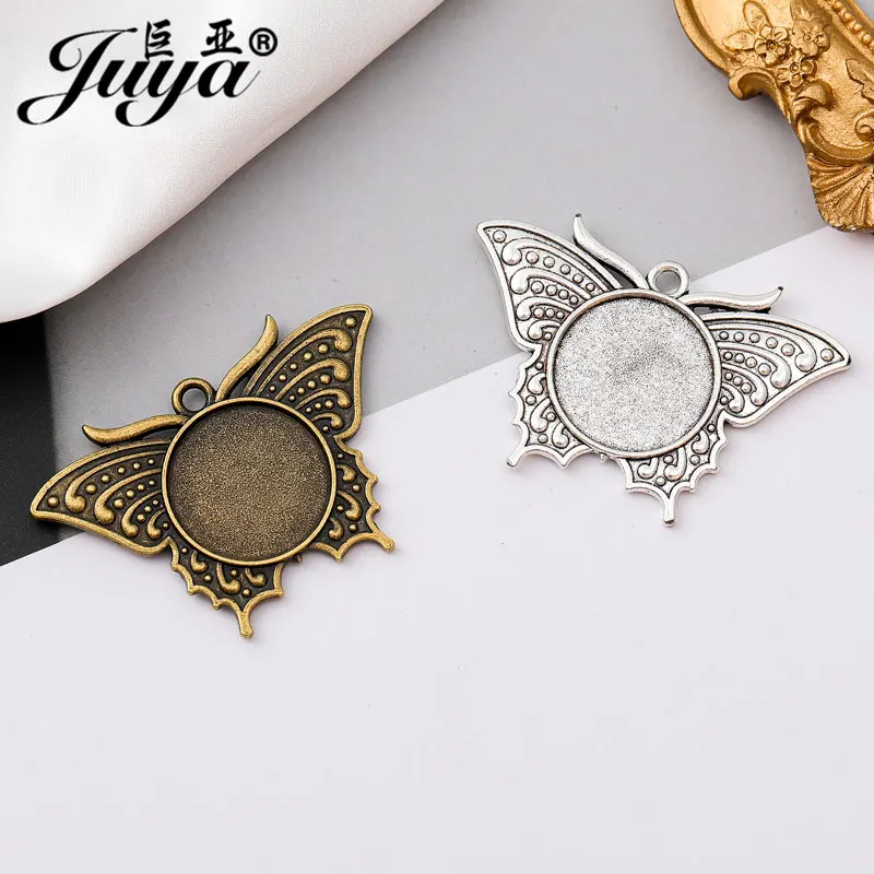 5 sztuk/partia Butterfly Punk Vintage wisiorek Cabochon baza Cameo 20mm pusta taca ustawienia dla Diy biżuteria z żywicy akcesoria do robienia