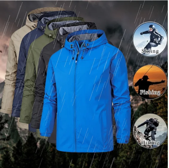 

2020 Men Spring Jacket Waterproof Coat Windproof Warm Solid Color Lightweight Hooded Zipper Fashion Male Coat Outdoor Sportswear