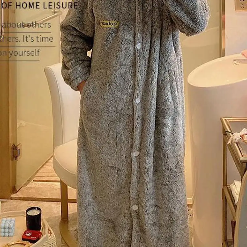 New Autumn Winter Men Nightgown Flannel Thick Hooded Sleep Robe Coral Velvet Comfortable Home Clothes Male Lounge Bathrobe Gown