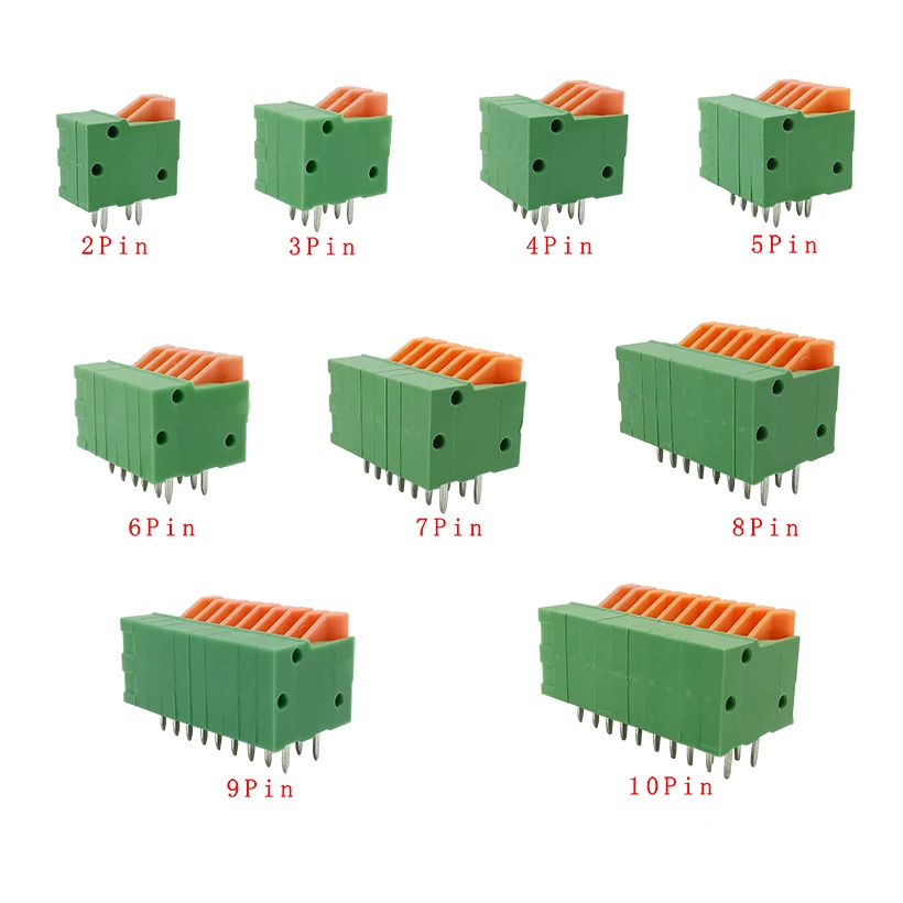 5/10 Pcs KF141R 2.54mm 2/3/4/5/6/7/8/9/10 Pin Right Angle PCB Spring Terminal Block Connector for 26-20AWG Cable