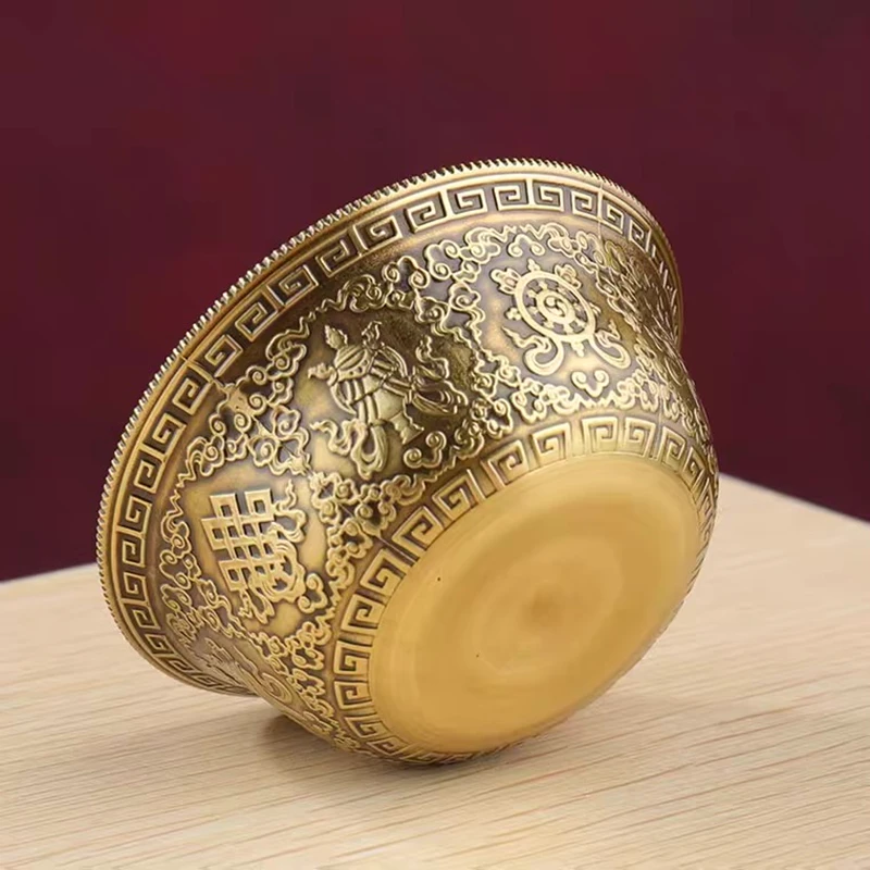 Mini Gold Brass Buddhist Bowl Auspicious Tibetan Tribute 25ml Engraving Holy Water Cup Meditation Bowl Home's Gift Decorative