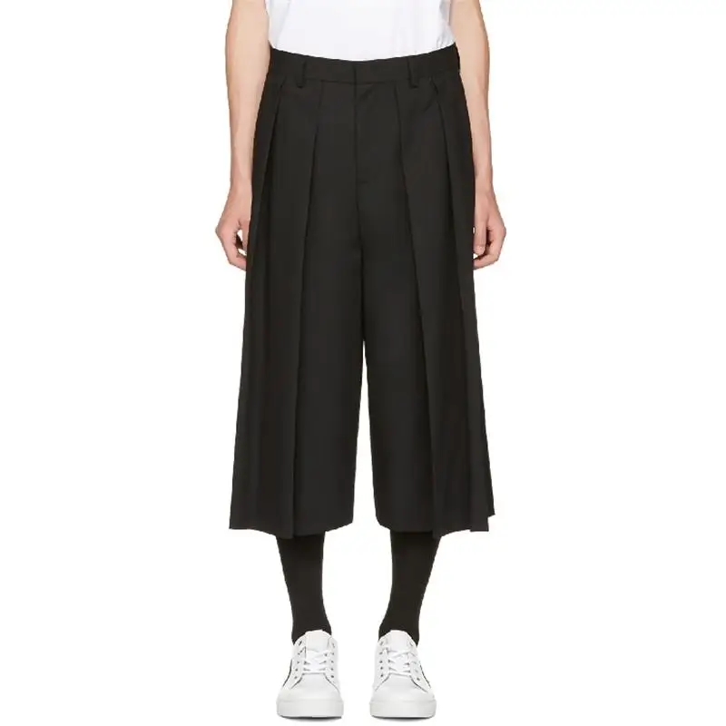 Spring/Summer New Men's Fashion Super Loose Skirt Casual Wide-Leg Pants 7 Solid Color Wide Pleated Straight Pants