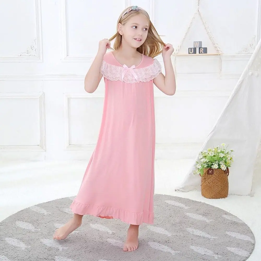 Girls Nightdress Vestidos Summer Cotton Lace Pajama Dress Girls Nightgown Fashion Princess Sleepwear Clothes