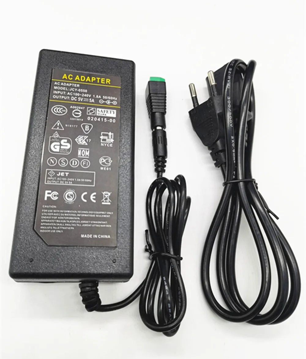 Imagem -02 - Plugue ac dc Adaptador Peças ac 100v240v Entradas Conversor Adaptador para dc 5v 5000ma 25w Fonte de Alimentação dc 5.5 mm x 2.1-2.5 mm 5v 5a ue