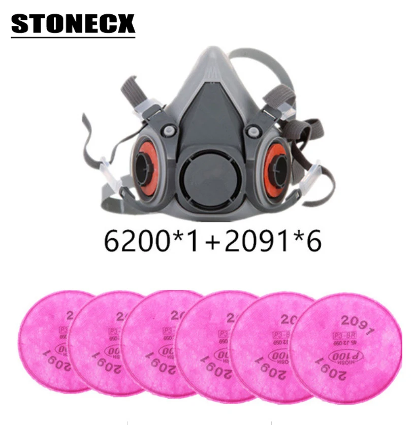 STONECX 6200 رذاذ الطلاء الغبار قناع تنفس الوجه مع 2091 P100 فليتر دعوى صناعة السلامة الأمن الغبار واقية قناع