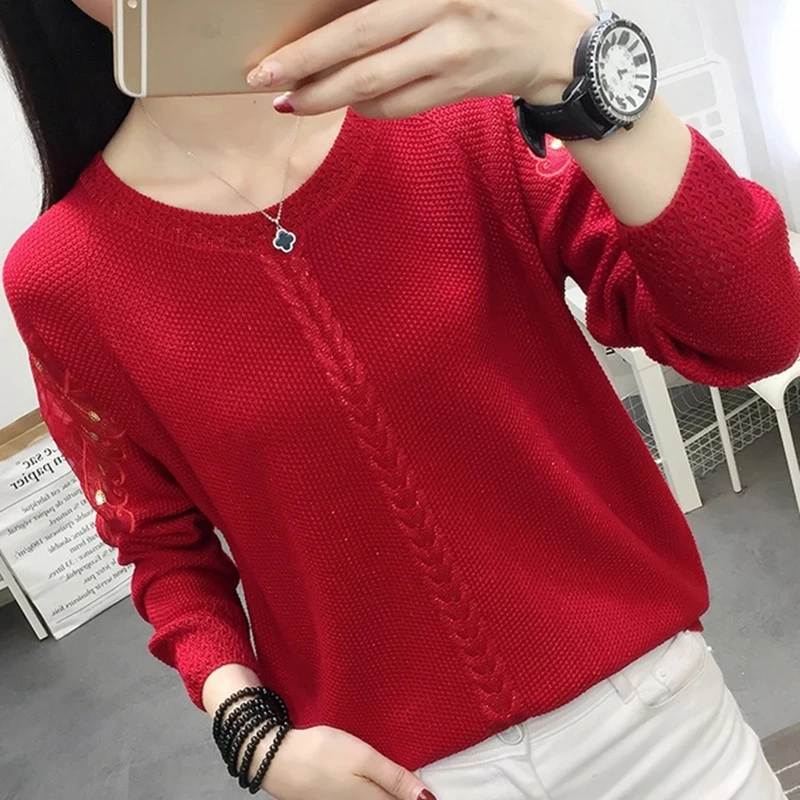 Spring Korea Style Lace Out Chic Thin Knitted Sweater Women Autumn Pullover Sweater Basic Shirt Tops Casual Sweater