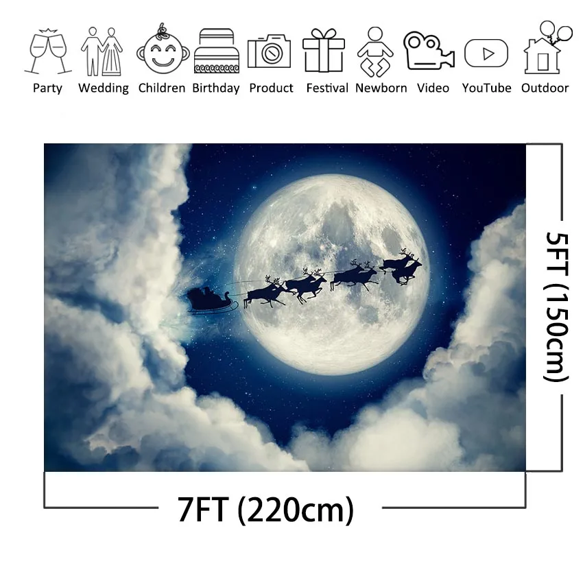 Mocsicka Christmas Santa Claus Photography Backdrops Winter Moon Night Birthday Decoration Background for Photo Studio Photocall