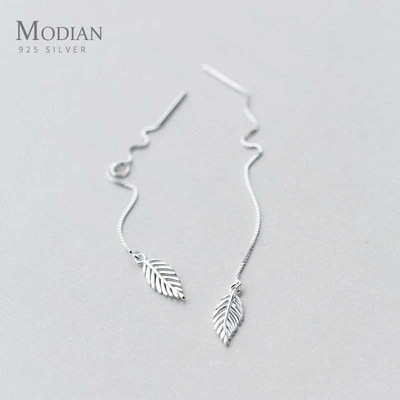 

Modian Charm Long Tassel Drop Earrings Classic 925 Sterling Silver Dangle Earring Romantic Tree Leaf Trendy Fine Jewelry Gift