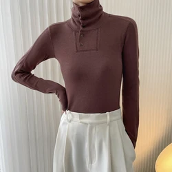 Autumn and winter women's casual solid color high-neck long-sleeved slim T-shirt