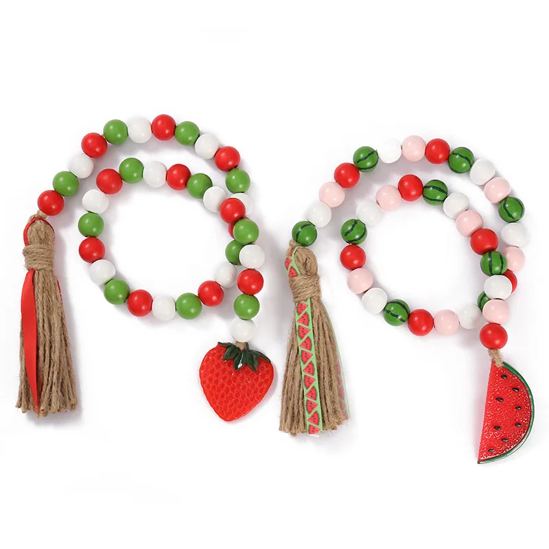 Creative Fashion Fruit Tassel Wood Pendant Color Bead Home Decoration Wooden Bead Garland Hemp Rope Decoration Accesspries