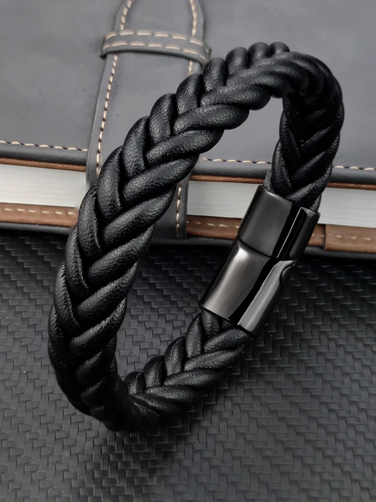 Luxury Multicolor Wax Rope Winding Design Classic Stainless Steel Men's Leather Bracelet Choose Handsome Men's Christmas Gifts