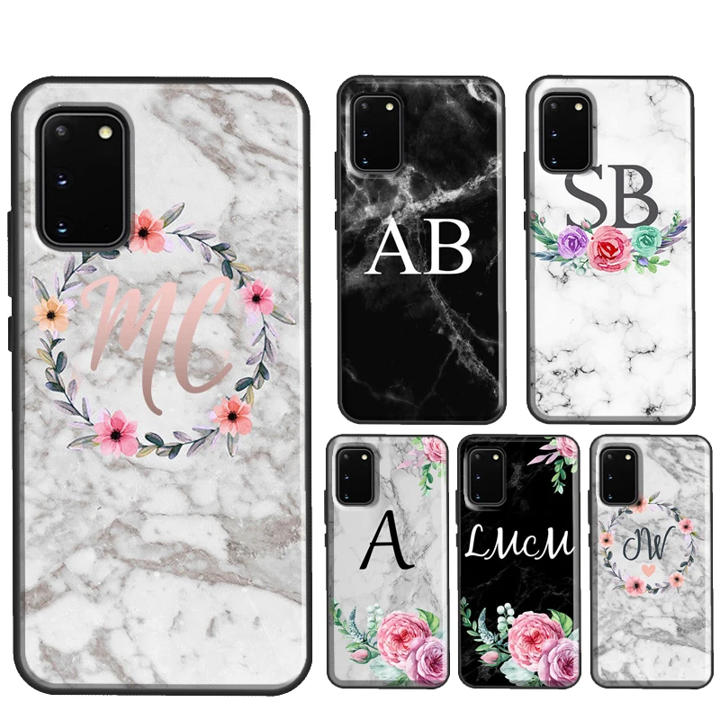 PERSONALISED FLORAL MARBLE INITIALS NAME Case For Samsung S20 FE S8 S9 S10 Plus Note 10 Plus Note 20 Ultra S21 S22 Ultra Cover