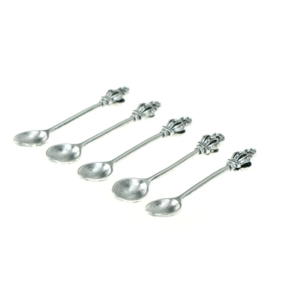 5pcs/lot Stainless Steel Mini Crown Handle Coffee Scoops Spoon Coffee Tea Ice Cream Spoons Dessert Spoon Couple Kitchen Tools