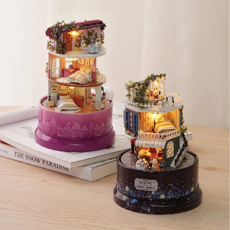 Romantic Oval DIY Music Box Beautiful Rotating And Music World Wooden Music Box Crystal Music Box Handmade Craft Gift For Girl