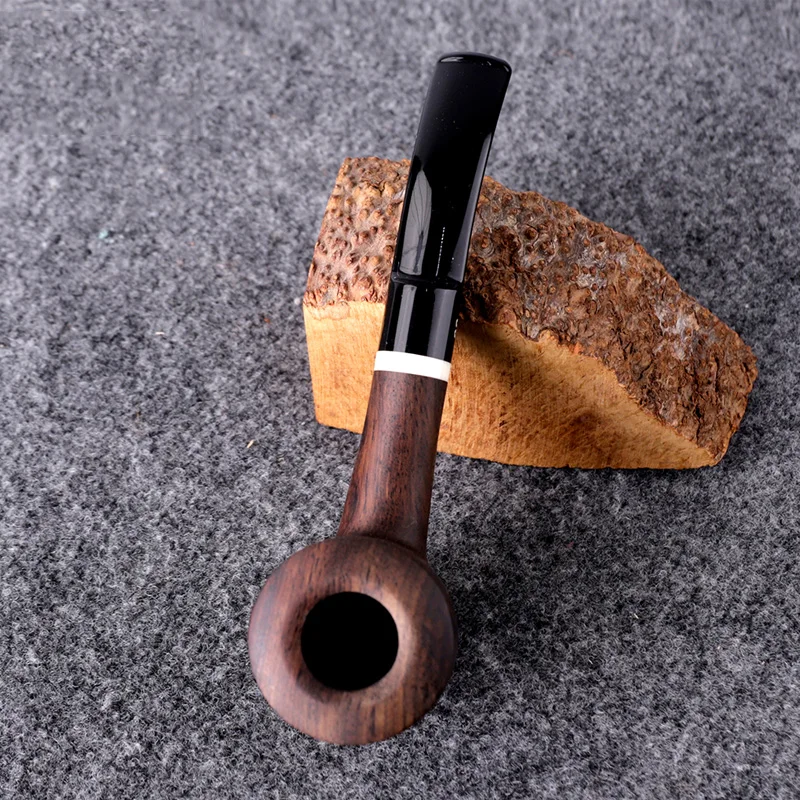 MUXIANG Hammer Style Flat Bottom Pipe, Smoke Bent Stem, Ebony Wood Tobacco Pipe, Fit for 9mm Filter, 10 Smoking Tool Kit, ac0035