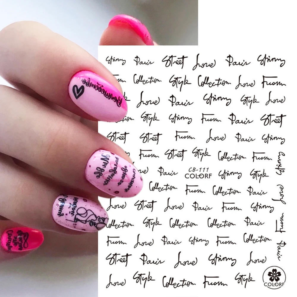 3D English Letters Nail Sticker Black Alphabet Slider Adhesive Character Nail Seal Rose Decals Graffiti Manicure Wraps GLCB111