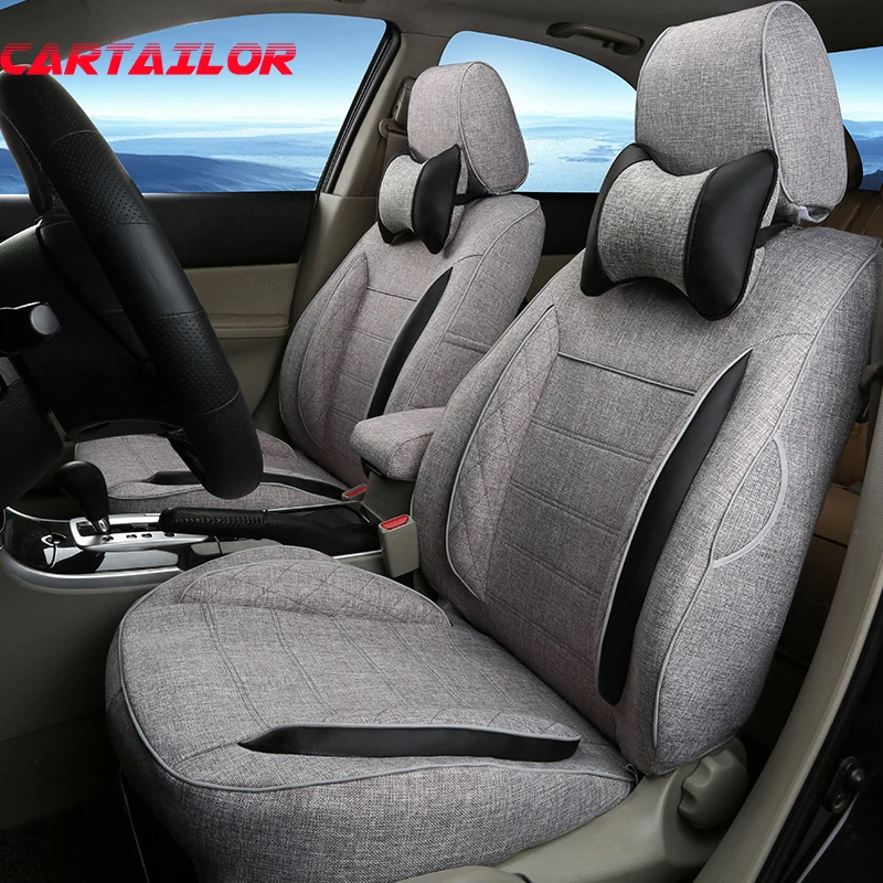 CARTAILOR Custom Fit Cover Seats for Benz A Class Car Seat Cover Set Black Linen Cloth Car Protector Covers Interior Accessories