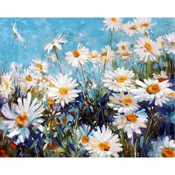 Cornice fiori bianchi pittura fai da te con i numeri immagine moderna di arte della parete pittura acrilica regalo unico per la decorazione domestica opere d'arte 40x50cm