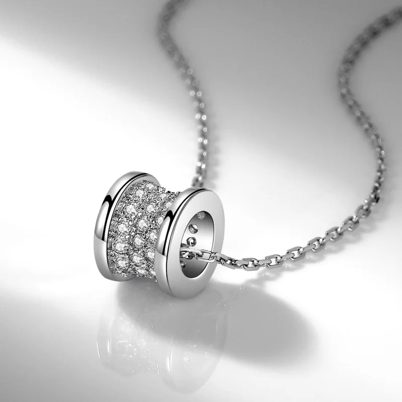 

925 Sterling Silver Shining Diamond Luxury Round Tube Pendant Necklace for Women Link Chain Necklace Romantic Fine Jewelry Gifts