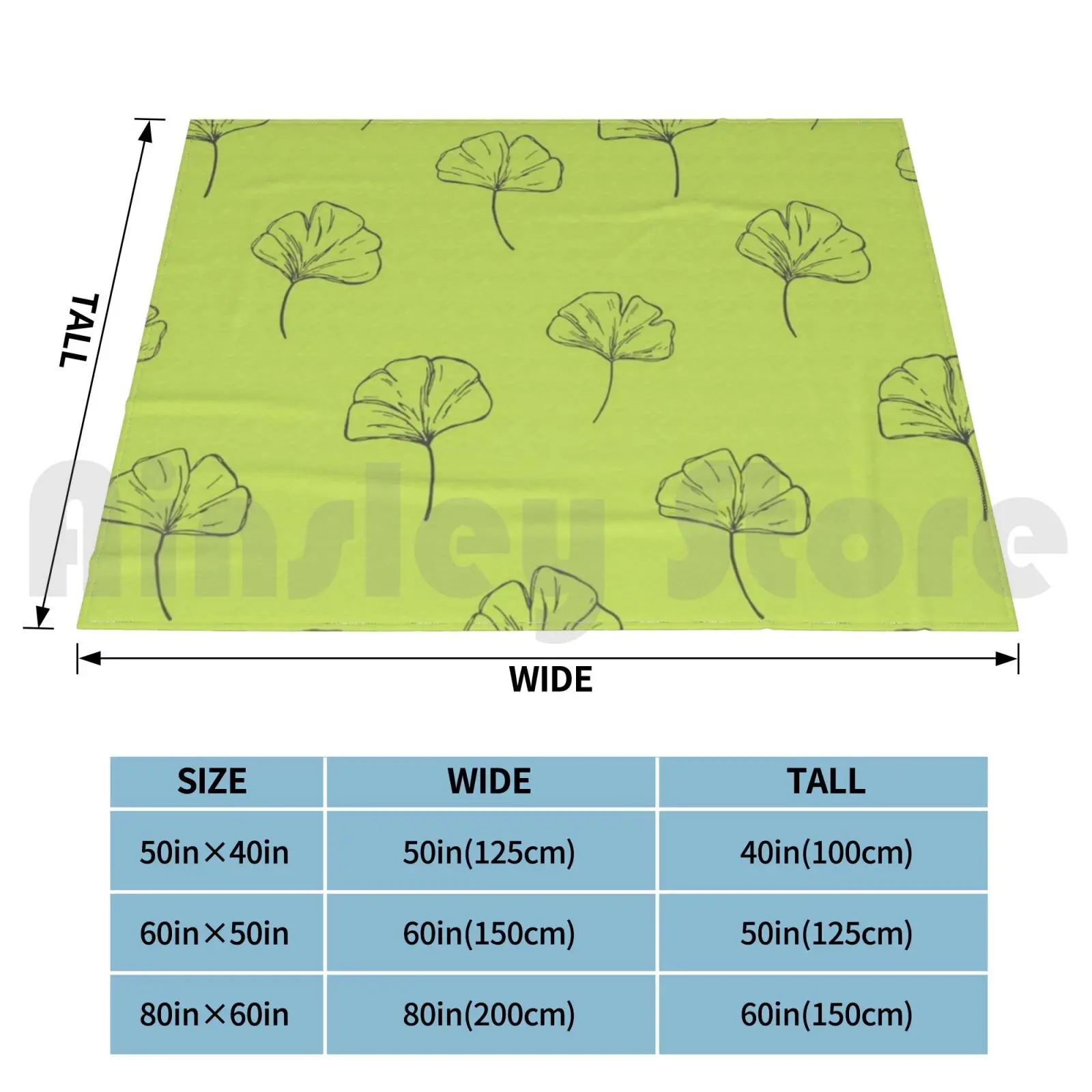 Blanket Ginkgo Biloba Leaves Green 1170 Ginkgo Biloba Leaves Forest Pattern Green Black Tree