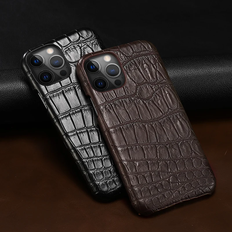 

100% Natural Crocodile Leather Phone Case for iPhone 13 15 Pro Max 11 12 14 ProMax 13Pro 15 Plus 15Pro 14Pro 14Plus Luxury Cover