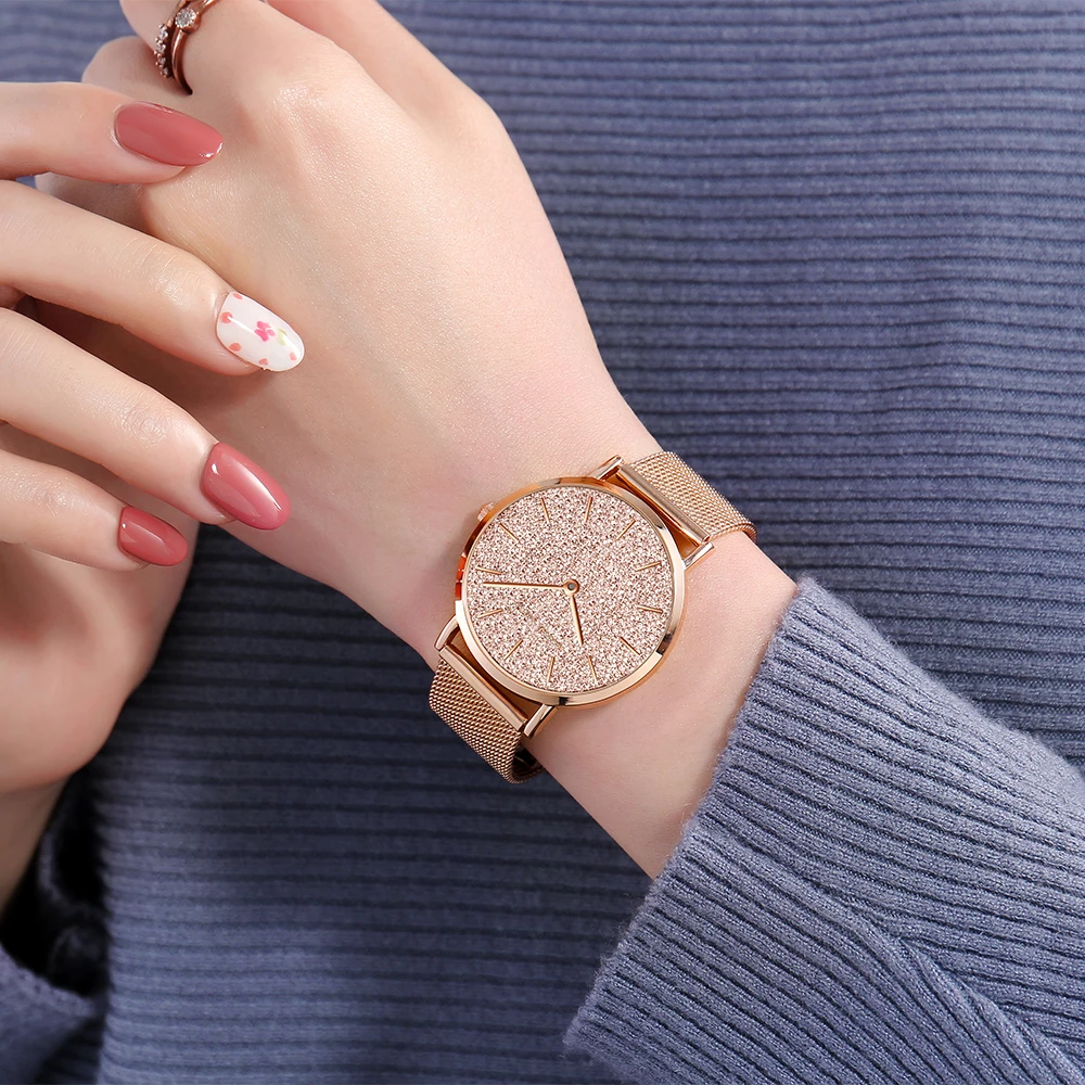 Sahara Desert Design 2021New Flash Luxury Japan Quartz Wristwatch Stainless Steel Rose Gold Waterproof Women Watch Drop Shipping