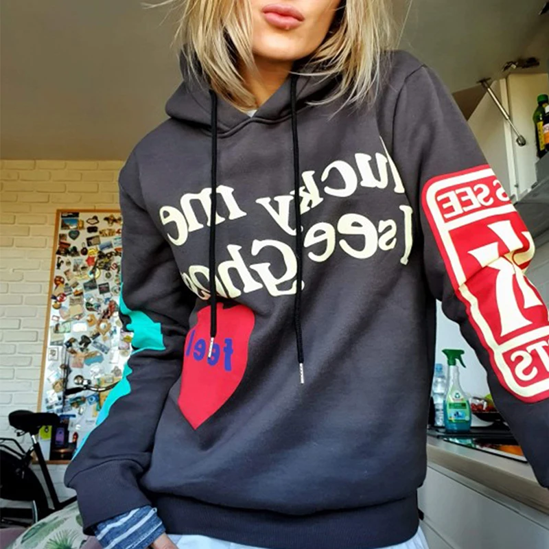 

Hip-hop Print Round Neck Oversized Sweatshirt Men And Women Plus Velvet Streetwear Black Hoodie Pullover Women Jogging Hoodies