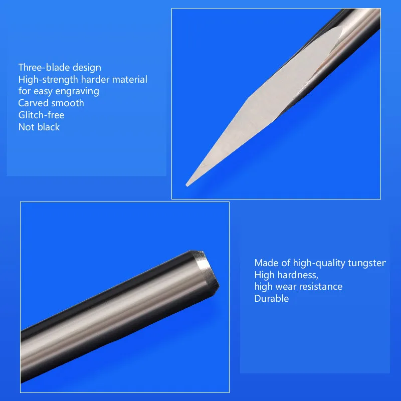 텅스텐 강철 3.175mm 삼각형 날카로운 칼 센터 스트레이트 칼, 옥 조각 칼 CNC 컴퓨터 조각 공작 기계