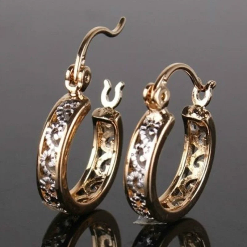 Luxury Gorgeous Women Jewelry Rose Gold Color Zircon Hoop Earrings  for Wedding Engagement Party Set Gifts