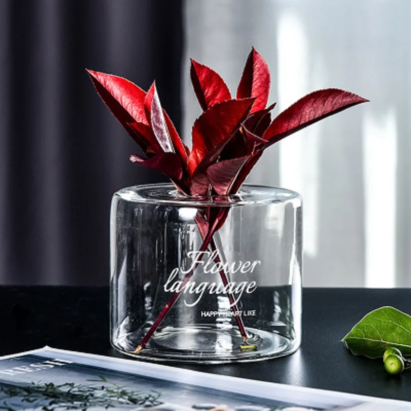 O.RoseLif New Nordic Creative Transparent Letter Glass Vase Hydroponic Vase Decoration For Home Wedding Flower Bottle Bar