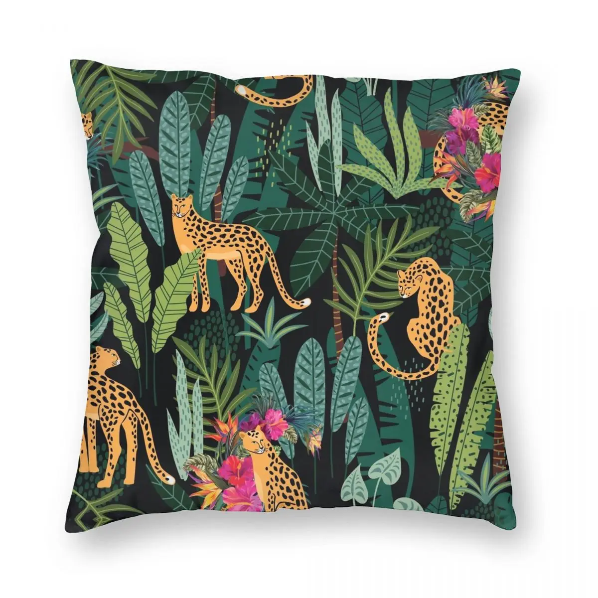 Tropical Cheetah Print Pillowcase Polyester Linen Velvet Pattern Zip Decor Home Cushion Case 45x45