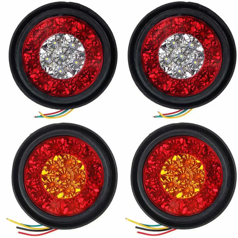 A Pair 16 LED Dual-Color Taillights Rubber Ring Round Taillights Car Rear Tail Light Turn Signal Light for RV Trailer Truck