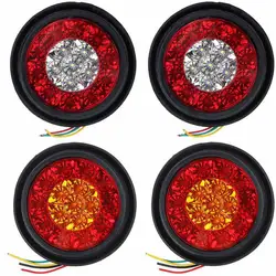 A Pair 16 LED Dual-Color Taillights Rubber Ring Round Taillights Car Rear Tail Light Turn Signal Light for RV Trailer Truck