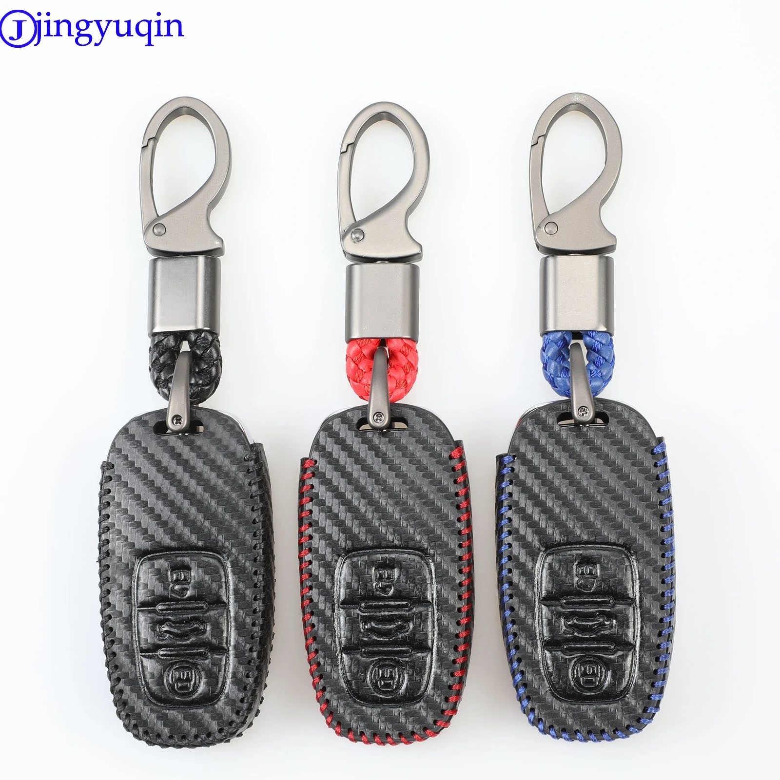 jingyuqin Leather Carbon 3B Car Key Case CoverFor Audi A1 A3 A4 A5 A6 A7 A8 Quattro Q3 Q5 Q7 2009 2010 2011 2012 2013 2014 2015