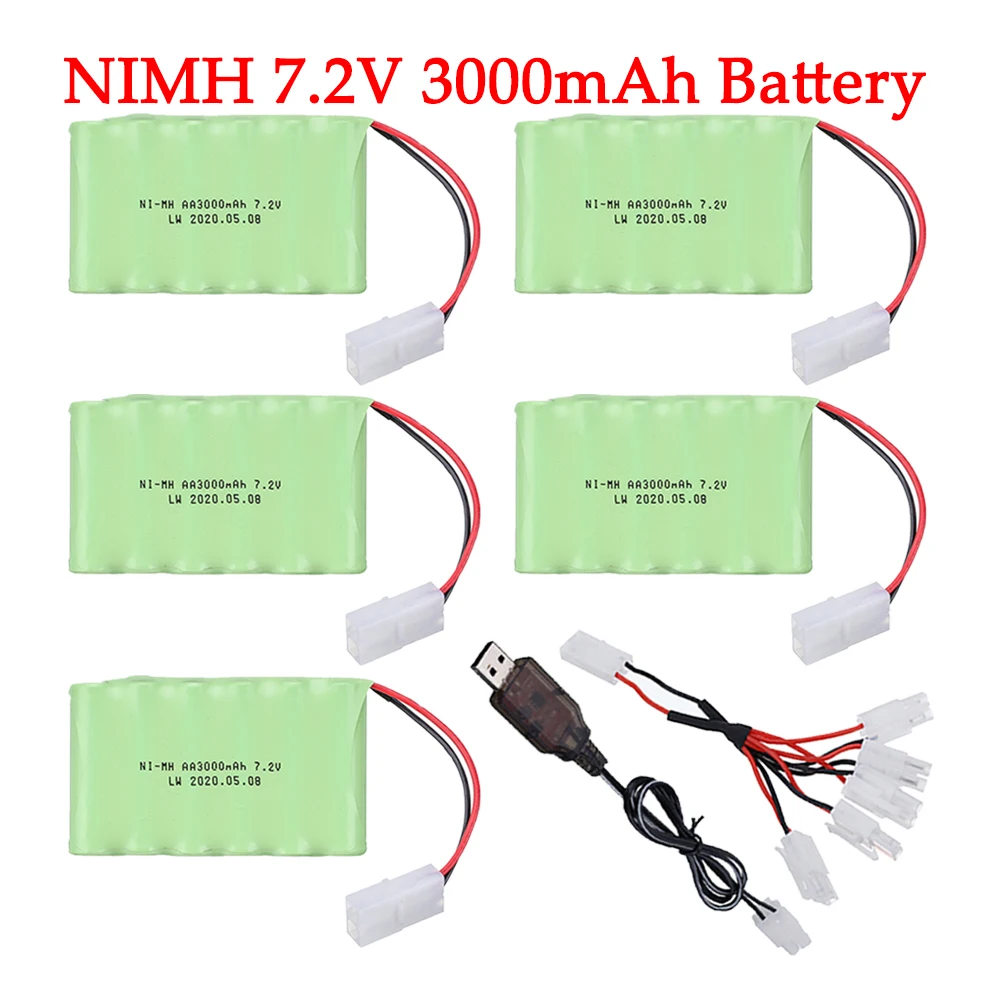 7.2V 3000Mah แบตเตอรี่ NiMH Rc ของเล่นรถถังรถบรรทุกหุ่นยนต์ปืนเรืออะไหล่แบตเตอรี่ AA 7.2V ชาร์จใหม่ได้แบตเตอรี่ Pack