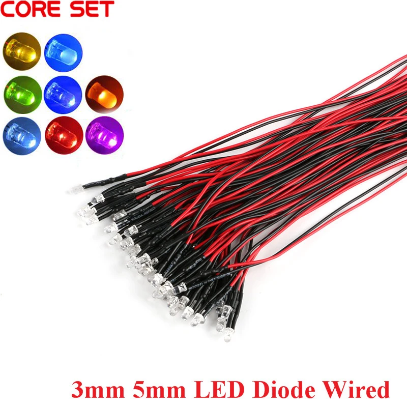5szt 5mm 3mm 5mm Dioda elektroluminescencyjna LED Przewodowa lampa Model koralika do dekoracyjnej zabawki Wskaźnik 5V ~ 12V LED Zestaw DIY 20CM Długość NOWOŚĆ