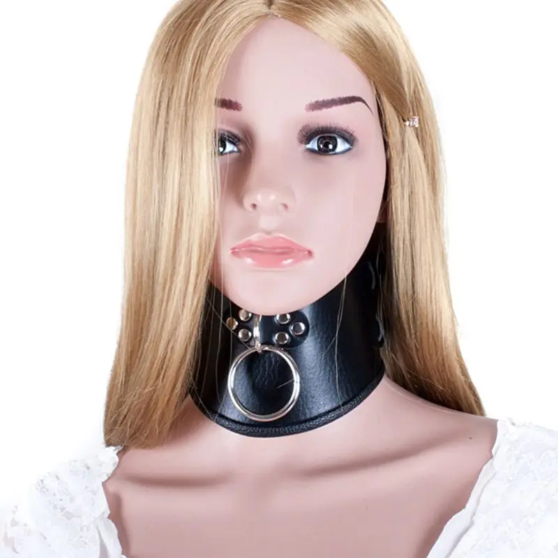 PU Leather BDSM Bondage Posture Neck Collar With Pull Ring Adjustable Collar Rings Belt Slave Bondage Strap Harness Sex