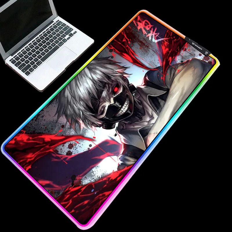 

Tokyo Ghoul Anime Mouse Pads Gaming RGB Glowing XXL/XL/L Rubber Base Softy Durable Waterproof Desk Pad for Gamer Playing