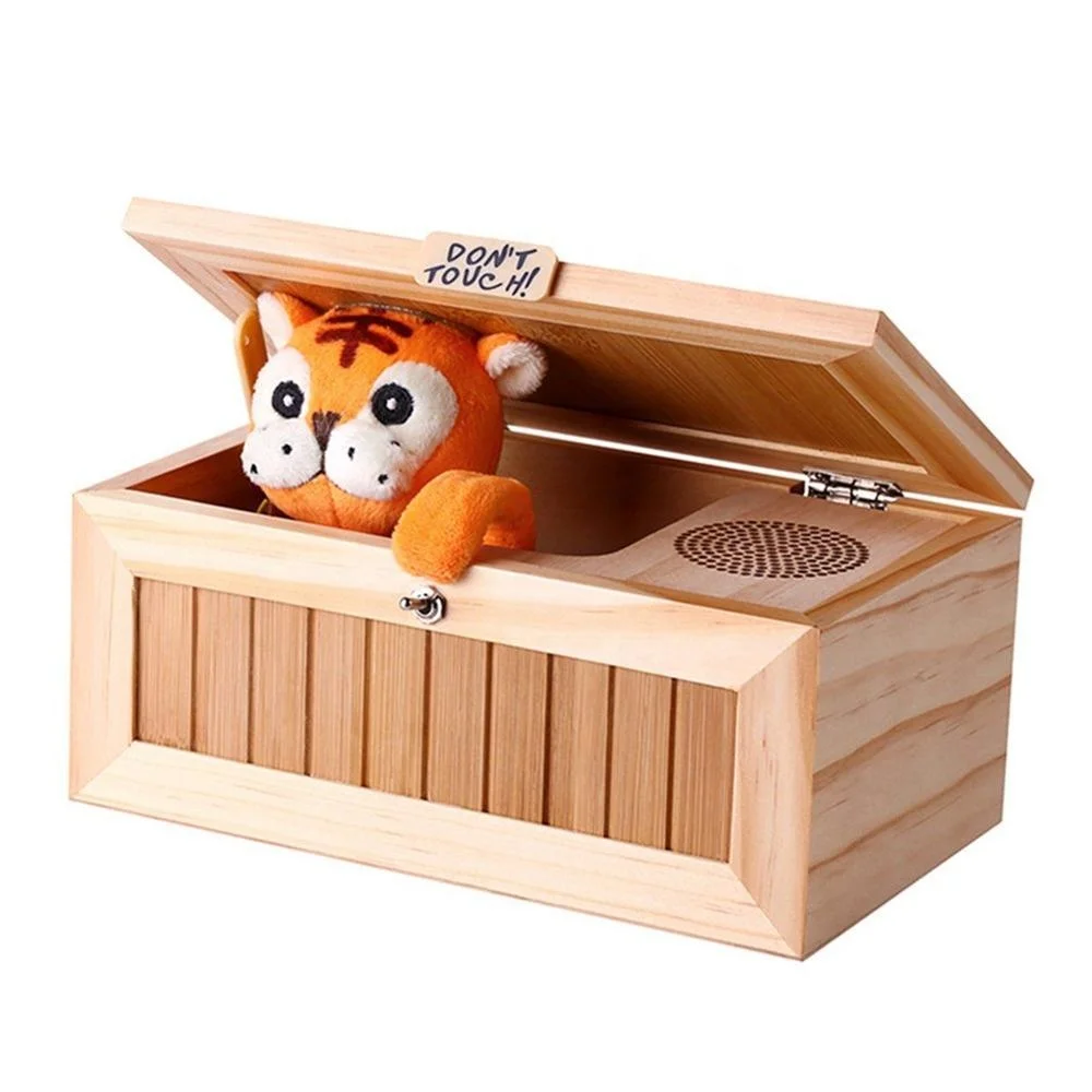 New Arrival Leave Me Alone Box Wooden Useless Box Don't Touch Useless Box Tiger Toy Gift with Sound