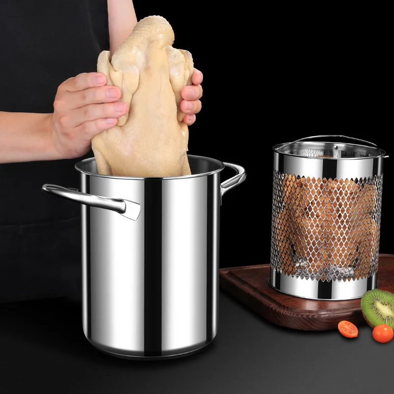 

304 Stainless Steel Deep Frying Pot with a Lid Chicken Fryer Pan Oil Frying Pot Cookware Large Capacity Soup Pot