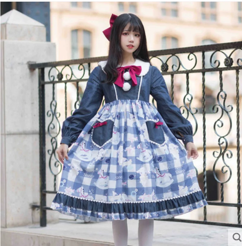 

England college style sweet lolita dress retro lace bowknot jk uniform printing victorian dress kawaii girl gothic lolita op