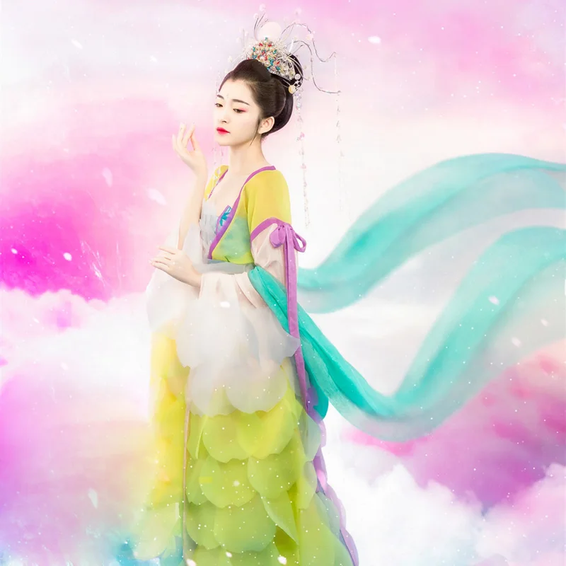 

WYJN Tang Dynasty Fairy Colorful Long Tailed Empress Princess Hanfu Thematic Photography Stage Show Performance Cosplay Costume