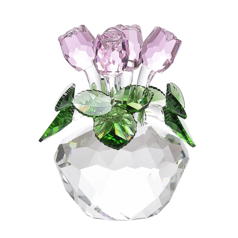 Souvenir Gift Crystal Red Rose Flower Figurine Spring Bouquet Sculpture Ornaments Gift-Boxed Home Wedding Decor Favors
