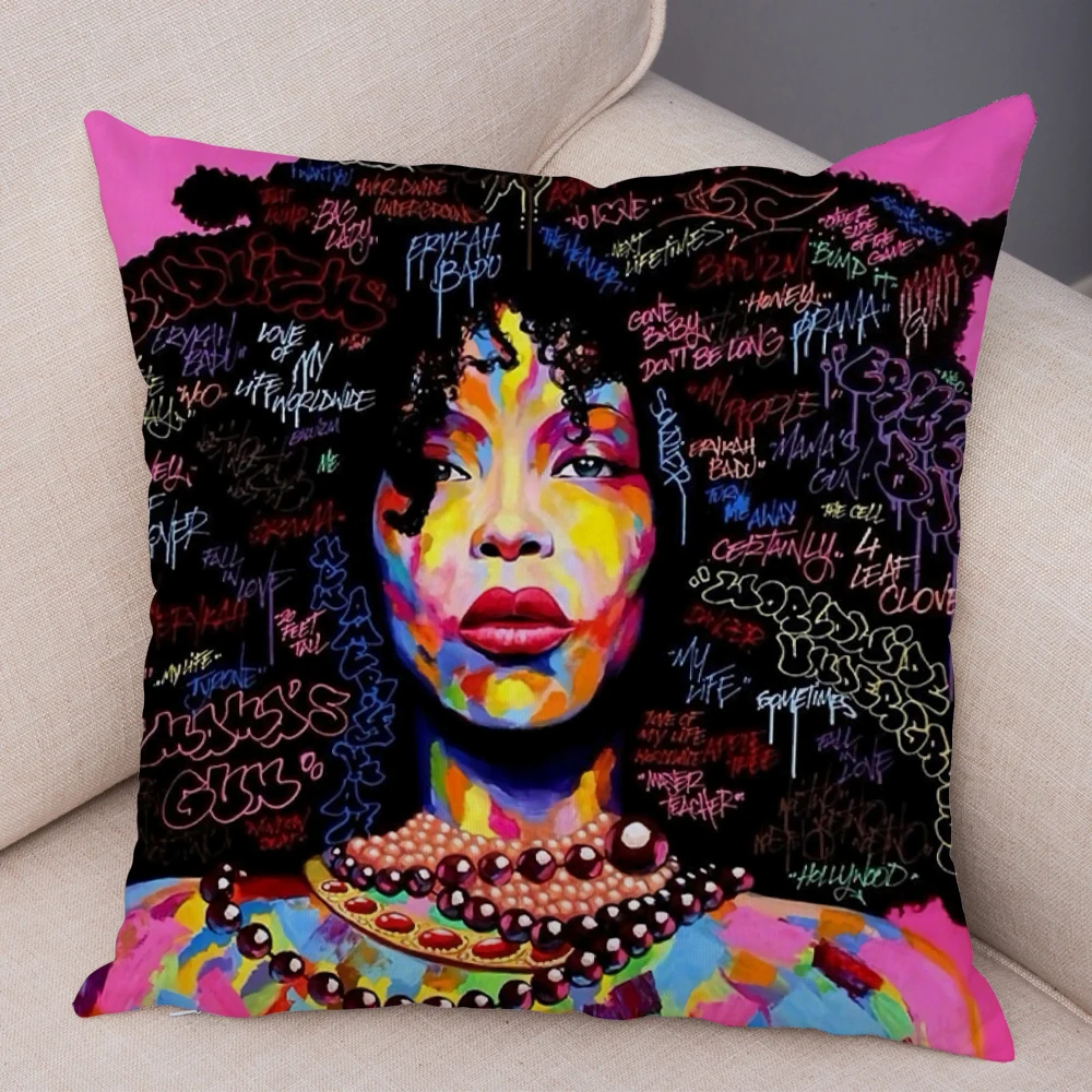 African Women Style Cushion Cover for Bedroom Sofa Home Decor Colorful Cartoon Girl Dream  Pillowcase Plush Pillow Case 45x45cm