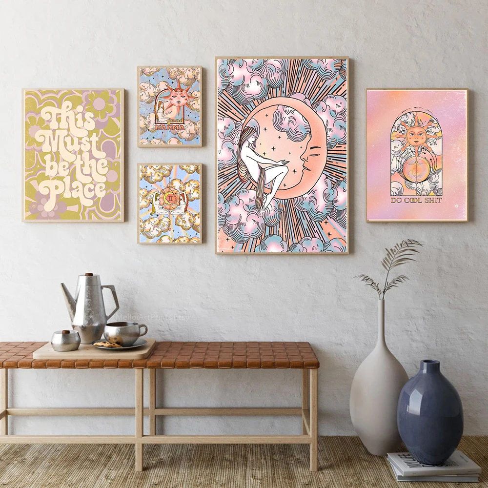 Boho Witch Girl Body Star Moon Sun Goddess Poster And Print Vintage Canvas Painting Nordic Modern Living Room Home Decor