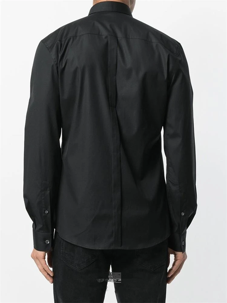 Men's large size men's shirt niche design feeling stitching men's shirt black slim zipper men's coat