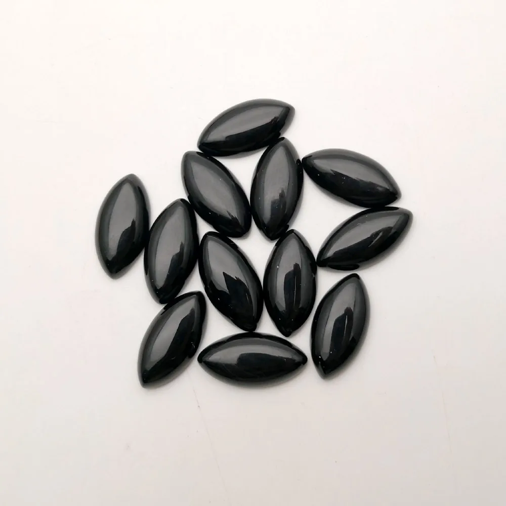 12pcs 10x20mm marquise horse eye flat black agates natural stone cabochon beads Necklace accessories Earrings no hole wholesale