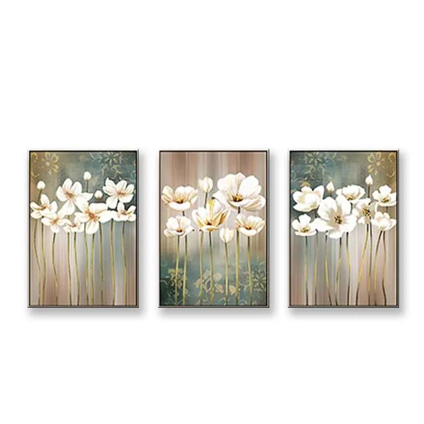 100% Hand drawn beautiful pictures of flowers for wall decoration 3 pieces canvas oil painting for living room bedroom Hot sale