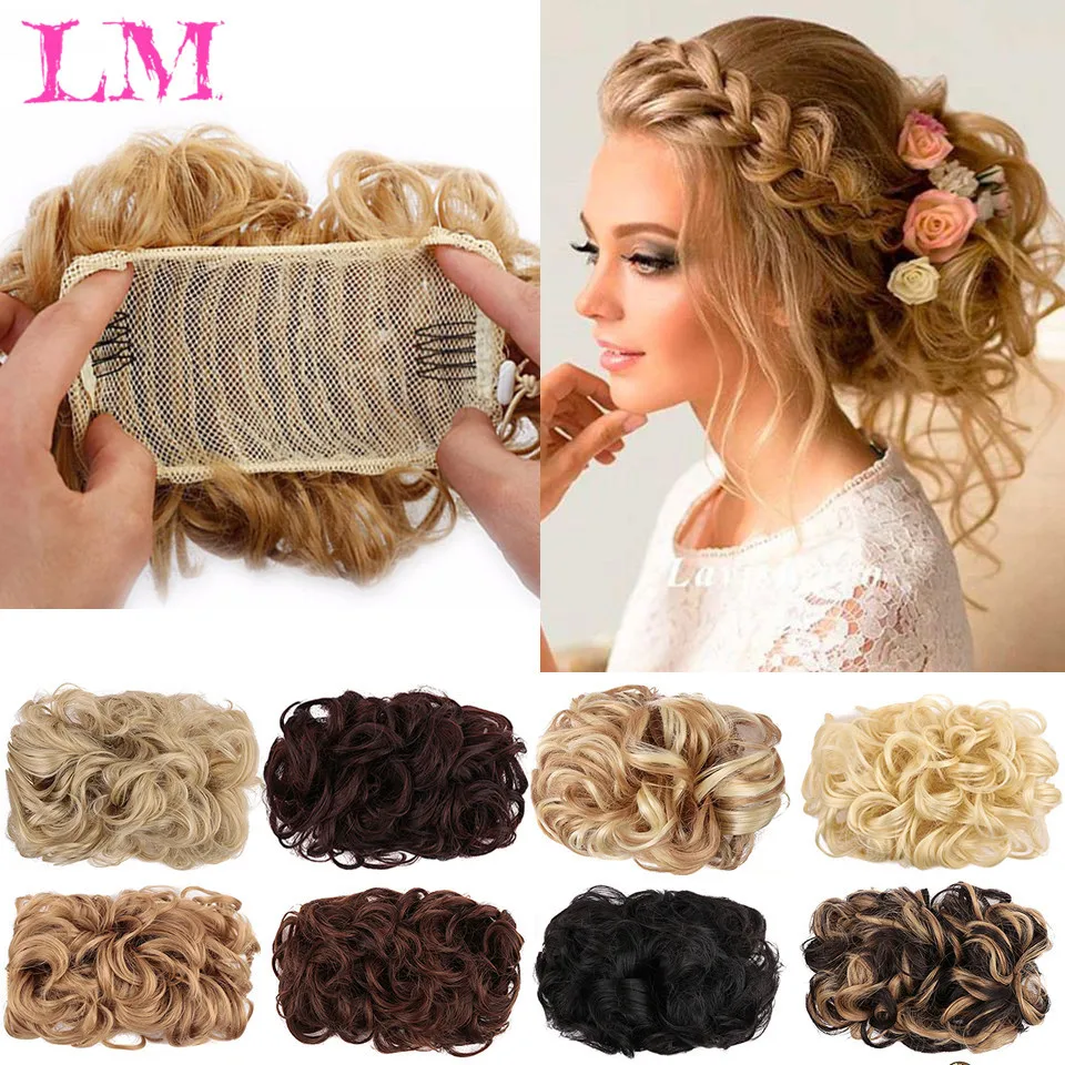 LM Messy Hair Bun Clip in Hair Extension 2 Plastikowy grzebień Krótkie kręcone włosy Chignon Syntetyczny roztrzepany kok dla kobiet Ślub